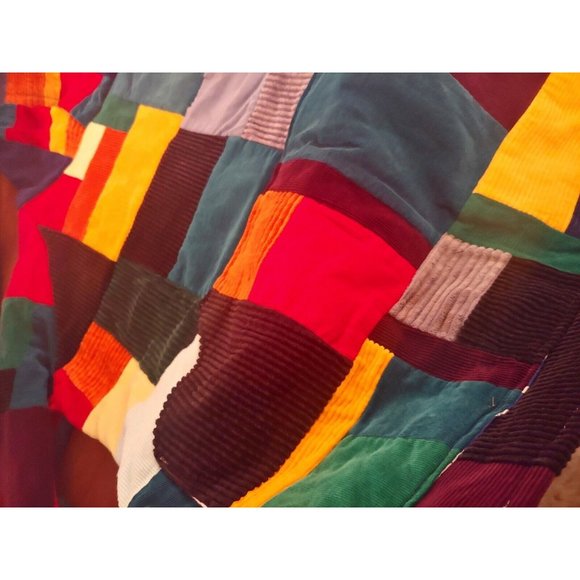 Handmade Patchwork Unisex Small Rainbow Corduroy Festival Jacket Hoodie Hippie - Picture 9 of 10